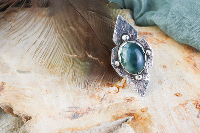 Green Moss Agate Sterling Silver Ring