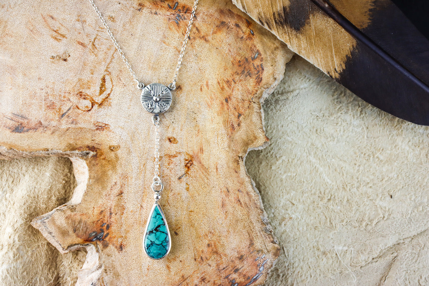 Turquoise Dew Drop "Y" Sterling Silver Necklace