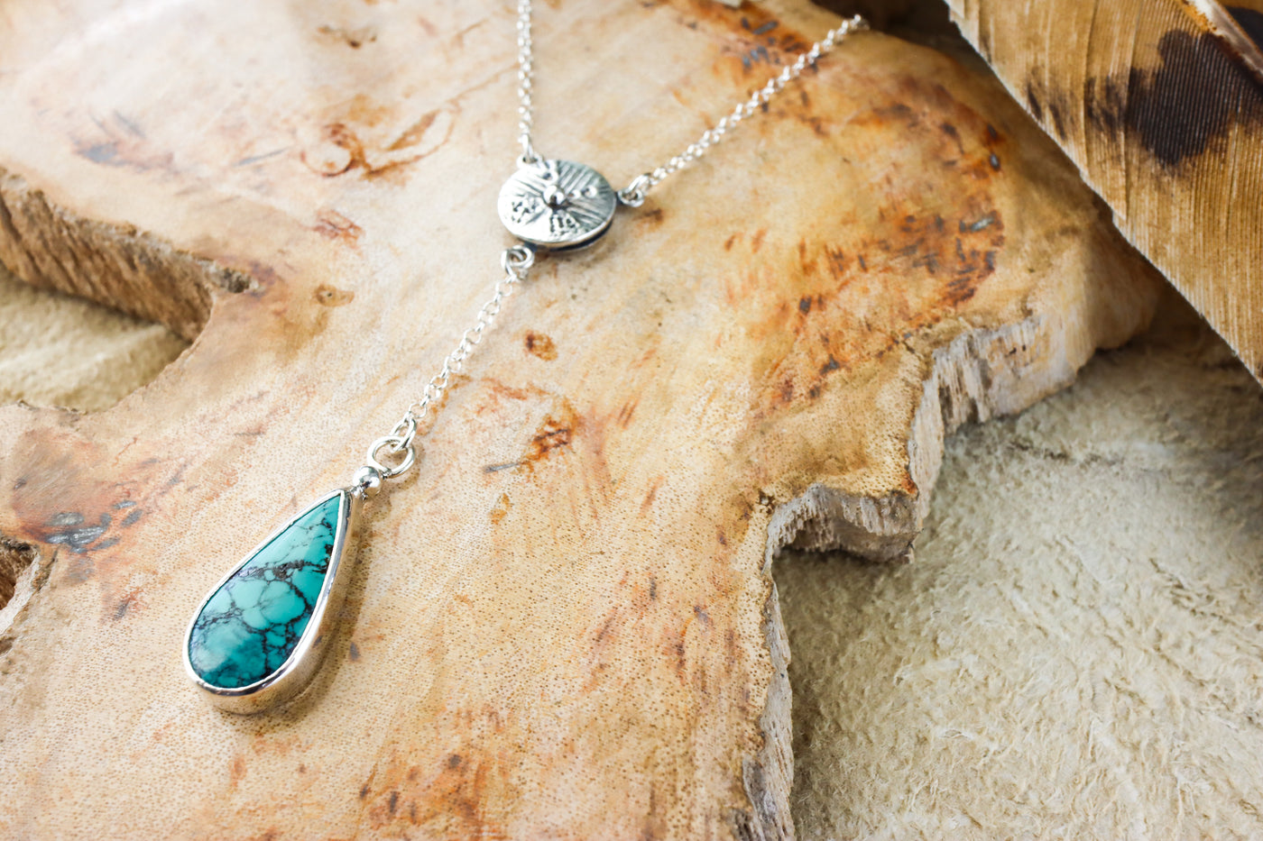 Turquoise Dew Drop "Y" Sterling Silver Necklace