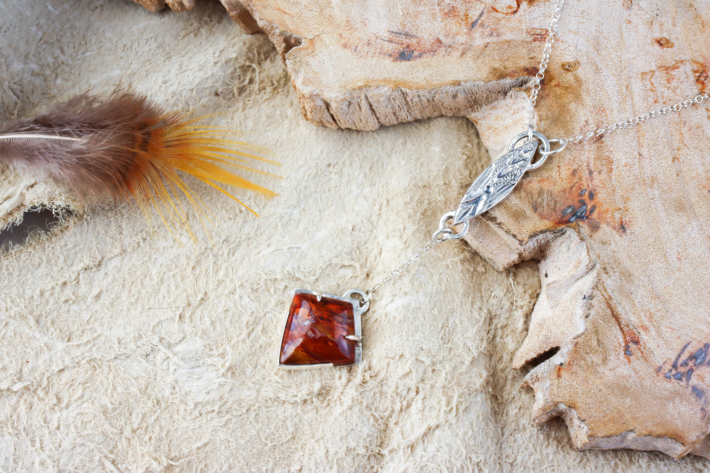 Sterling Silver "Y" Necklace with Red Jasper Stone