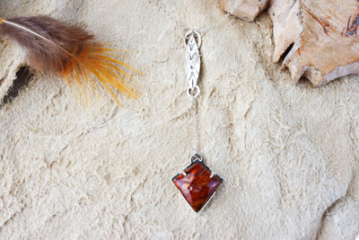 Sterling Silver "Y" Necklace with Red Jasper Stone