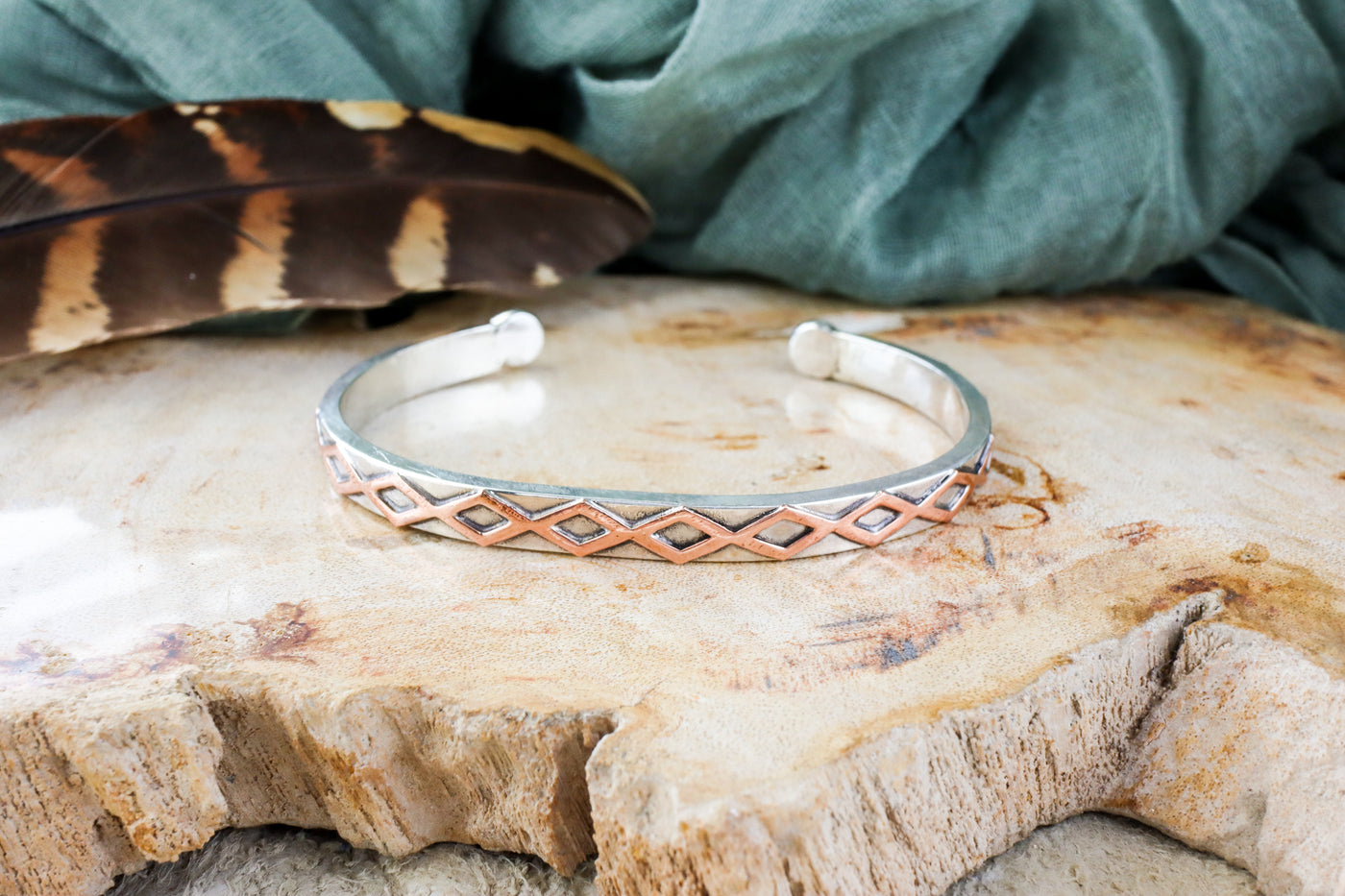 Sterling Silver Cuff with Copper "Weave" Accents