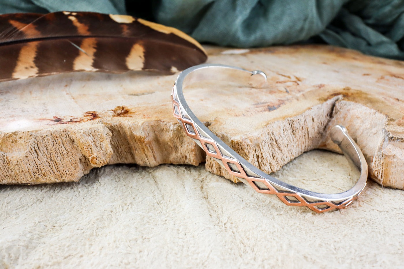 Sterling Silver Cuff with Copper "Weave" Accents