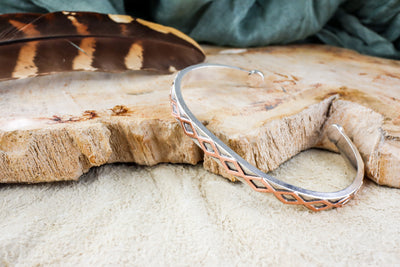 Sterling Silver Cuff with Copper "Weave" Accents