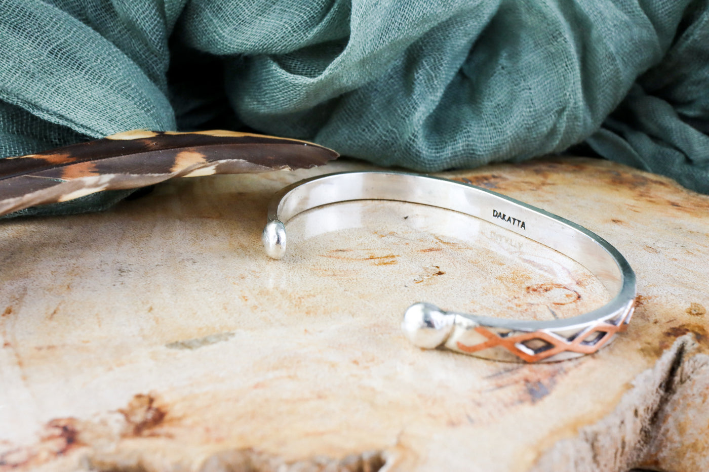 Sterling Silver Cuff with Copper "Weave" Accents