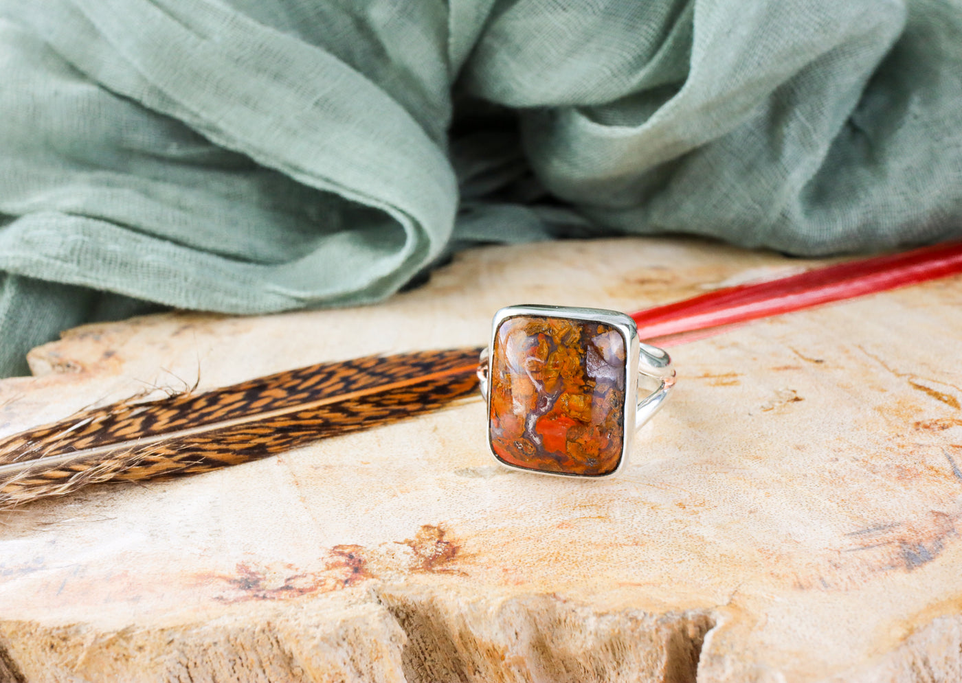 Red Jasper Sterling Silver and Copper accented Ring