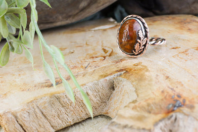 Red Jasper Olive Branch Ring Made With Copper and Sterling Silver