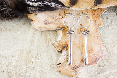 Sterling Silver Hoop Dangle Earrings Bolo Tips