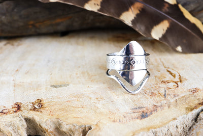 Sterling Silver Saddle Ring with Etched Pattern