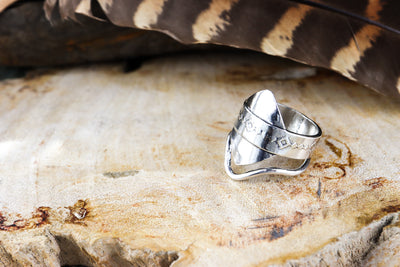 Sterling Silver Saddle Ring with Etched Pattern