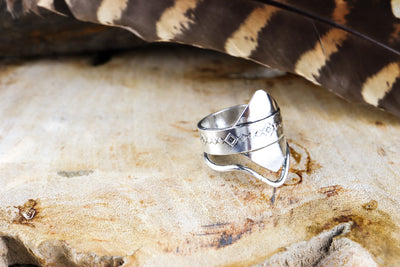 Sterling Silver Saddle Ring with Etched Pattern