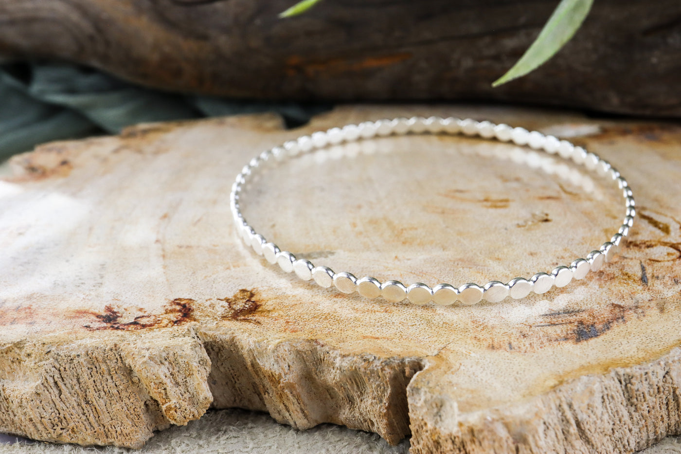 Sterling Silver "River Stones" Beaded Bangle