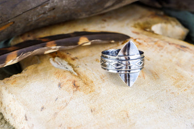 Sterling Silver Saddle Ring With Etched Accents