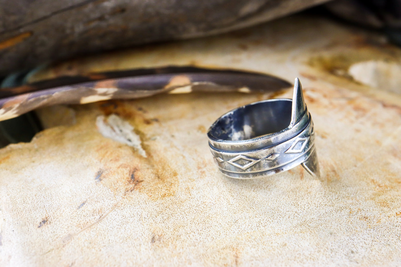 Sterling Silver Saddle Ring With Etched Accents